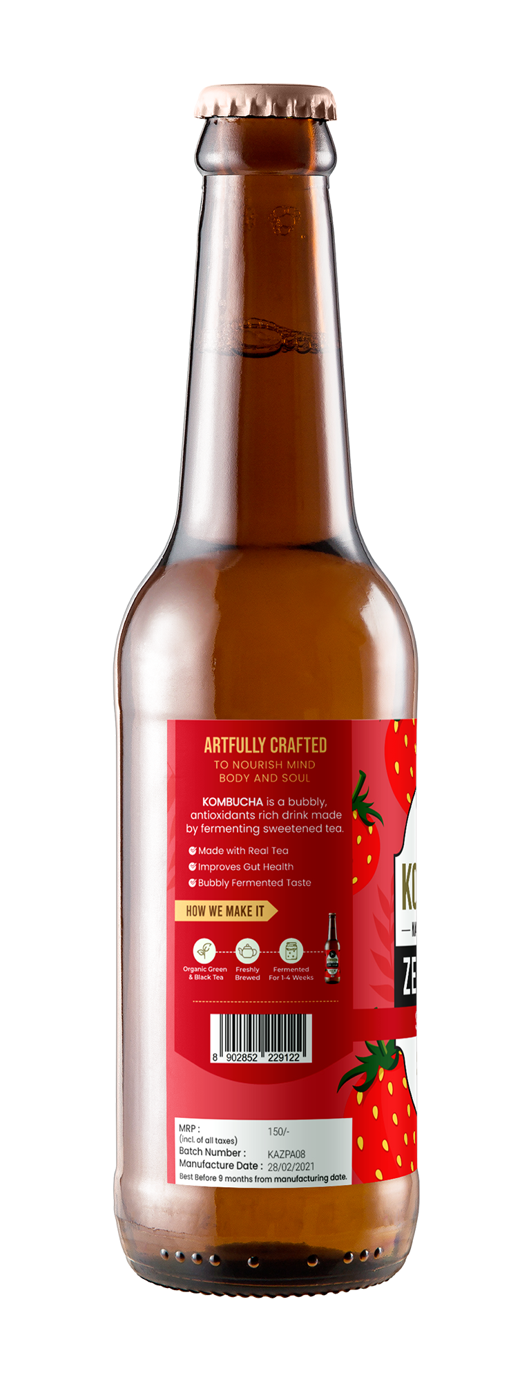 Strawberry Kombucha | Zero Sugar (Pack of 6)